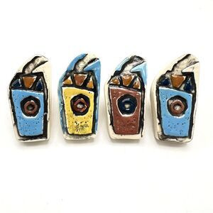 4 Coffee Cup Shaped Drawer Pulls Glazed Ceramic Art Tile Novelty Cabinet Knobs